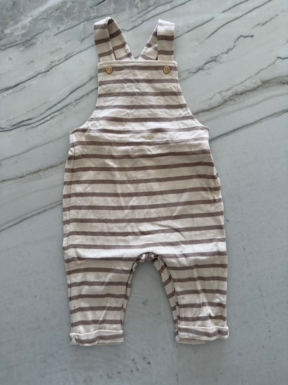 H&M Striped Taupe and Cream Baby Overalls